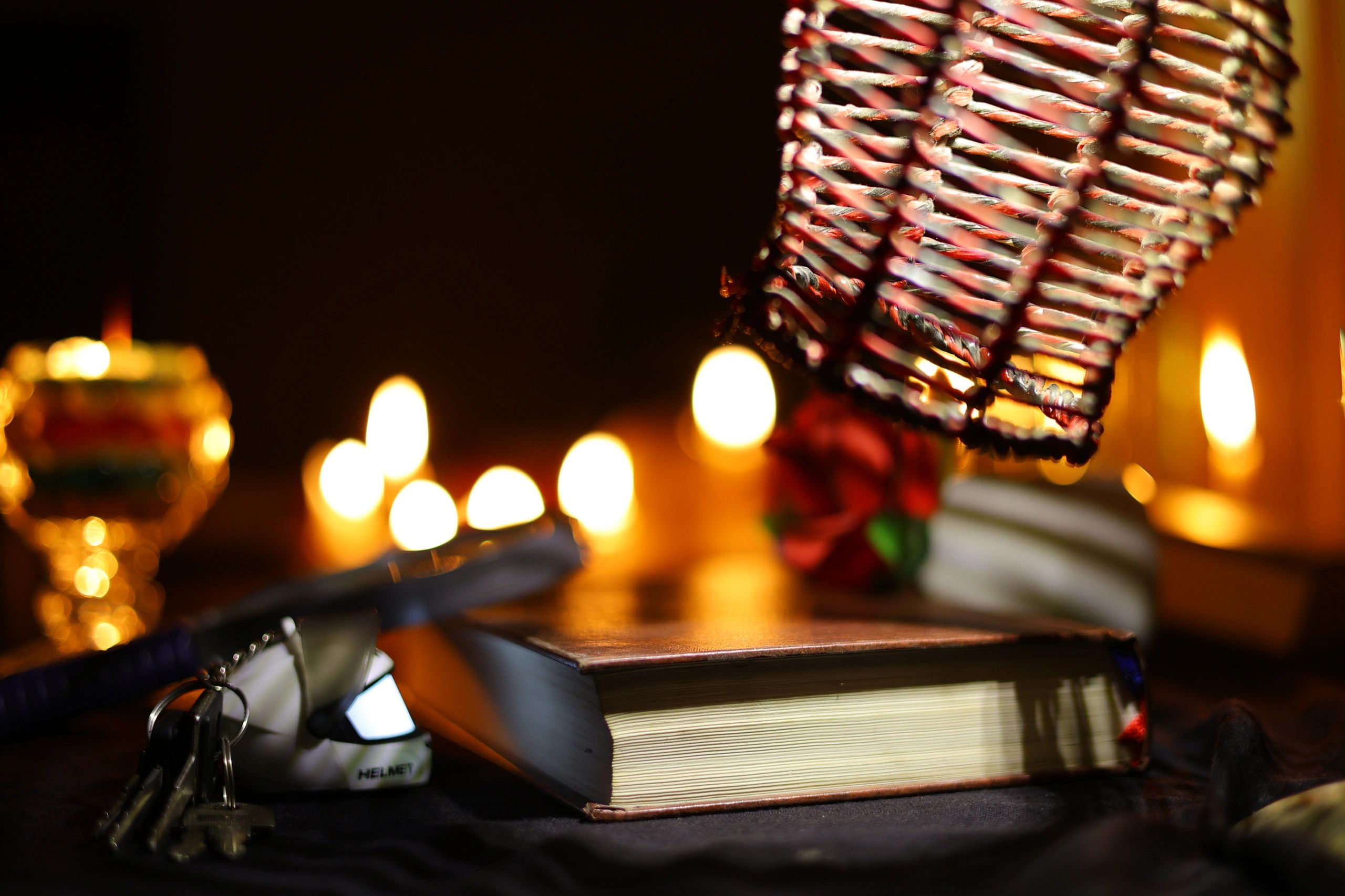 Warm still life with books and flowers